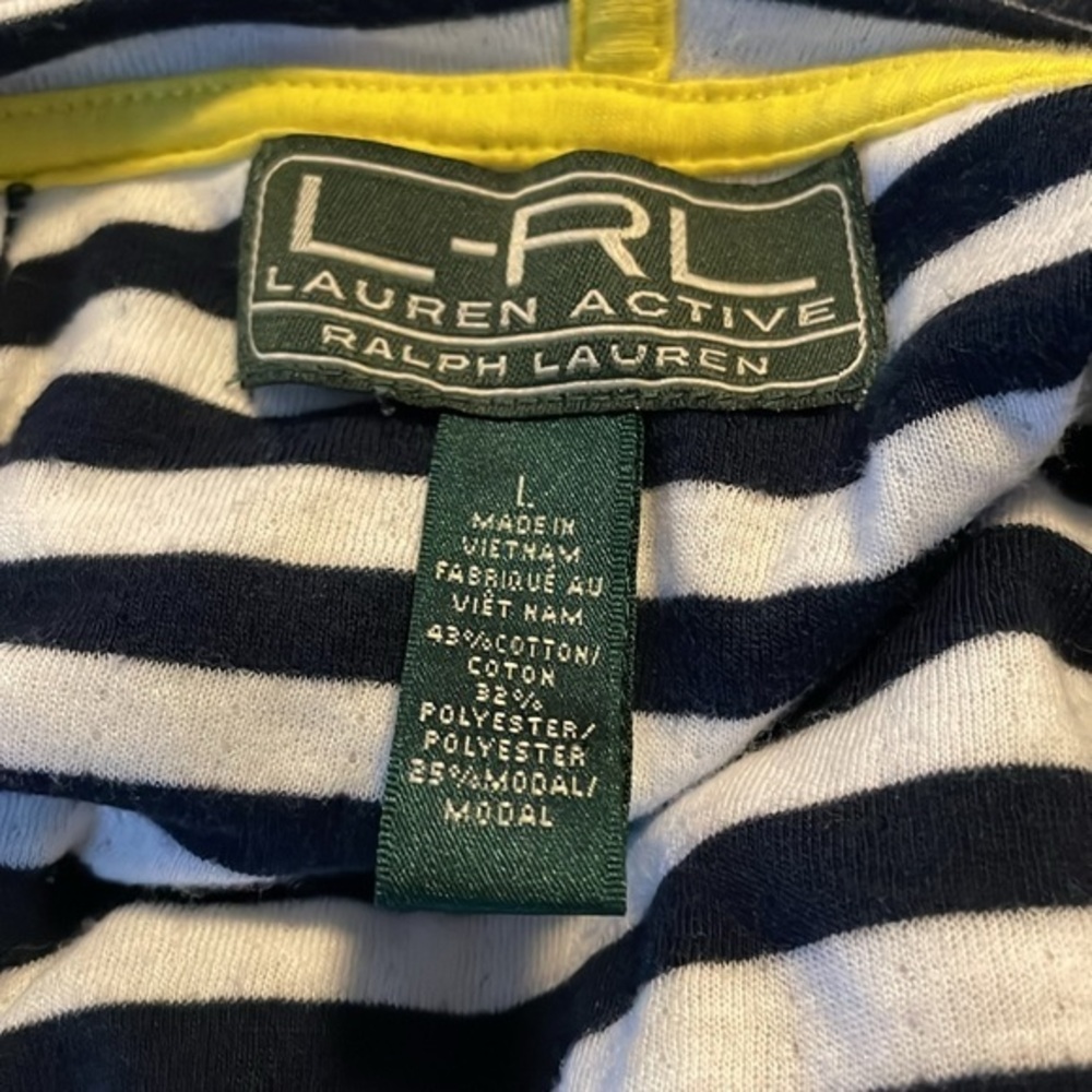 Lauren Active Ralph Lauren Navy Blue and White Striped Yellow Accents Hoodie - Picture 6 of 7